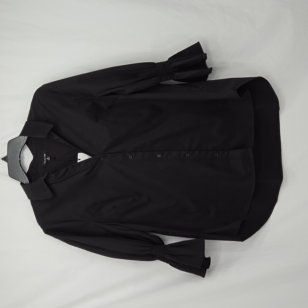 Vision 155 Isabelle Quarter Length Black Button Front Elastic Ruffle Sleeve 16